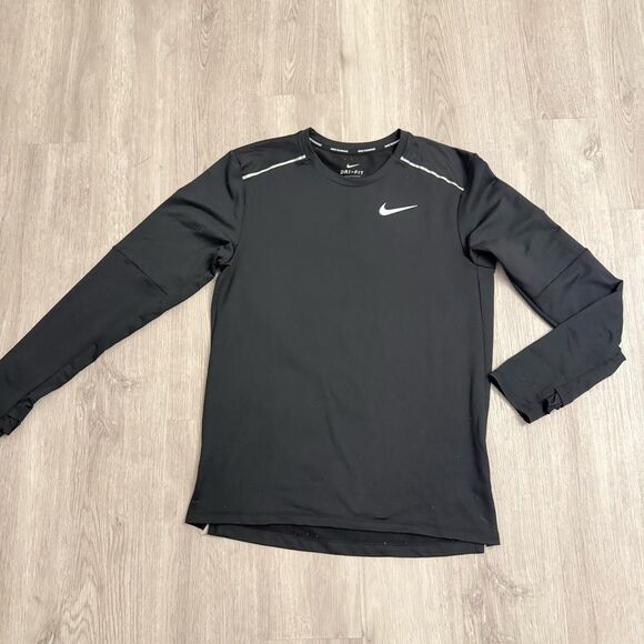 Nike Running DRI-FIT Element 3.0 Black Long Sleeve Crew Shirt Thumbholes Small - Picture 3 of 10